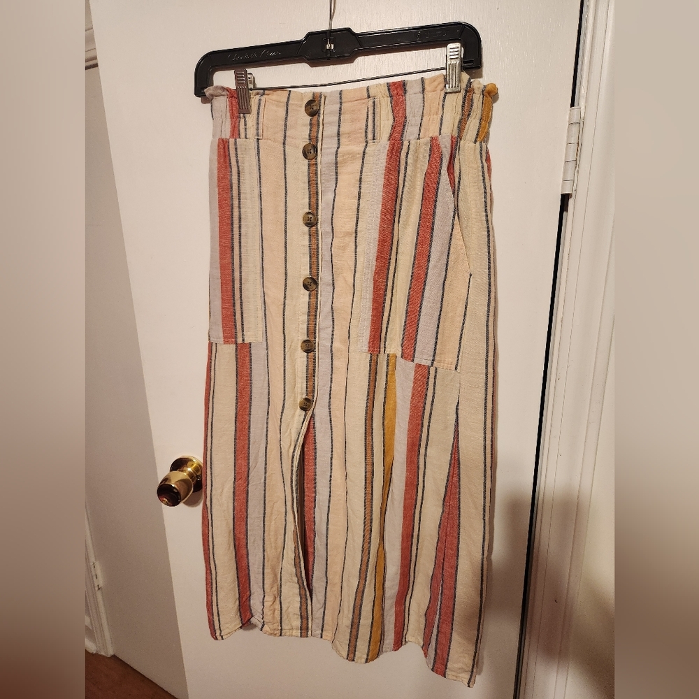 Striped Button-Front Skirt